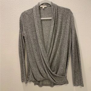 Pure + Good Anthropologie Wrap Style Drape Front Gray Sweater Size M